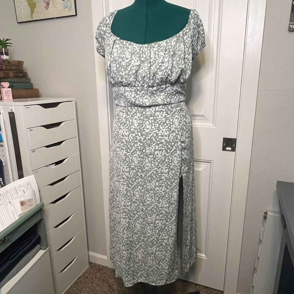 Abercrombie & Fitch White Sage Pattern Cap Sleeve Scoopneck Midi Dress XLT